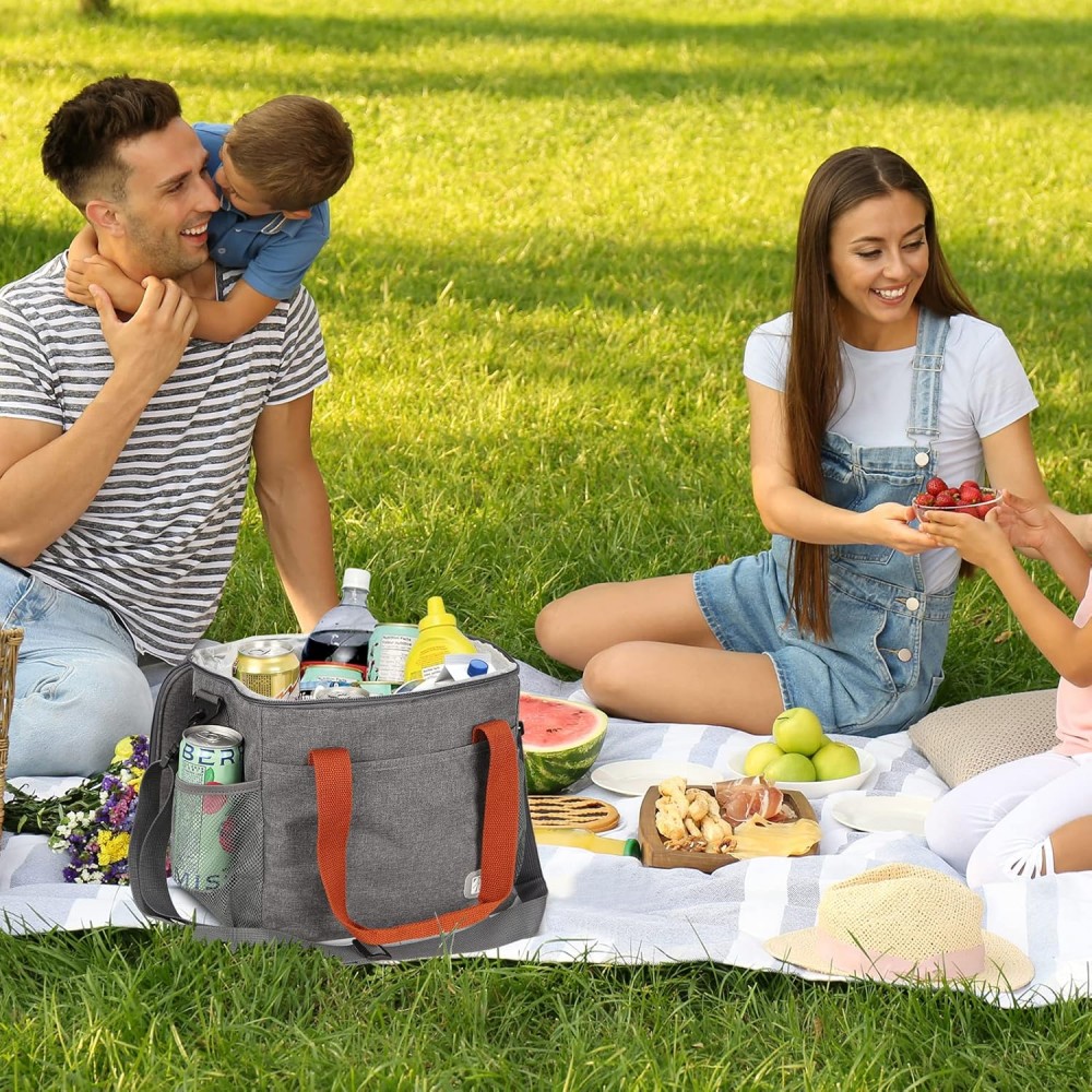Bolsa de almuerzo para mujer, lonchera aislada, bolsa grande para el almuerzo, soporte para bebidas, organizador de aperitivos térmicos duradero para Picnic, senderismo y playa