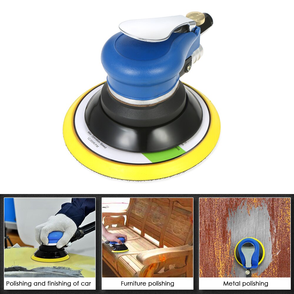 6 " 10000 rpm pneumatisk handflata slumpmässigt orbital polermaskin luftdriven orbit polermaskin dubbelverkande polering slipning slipning
