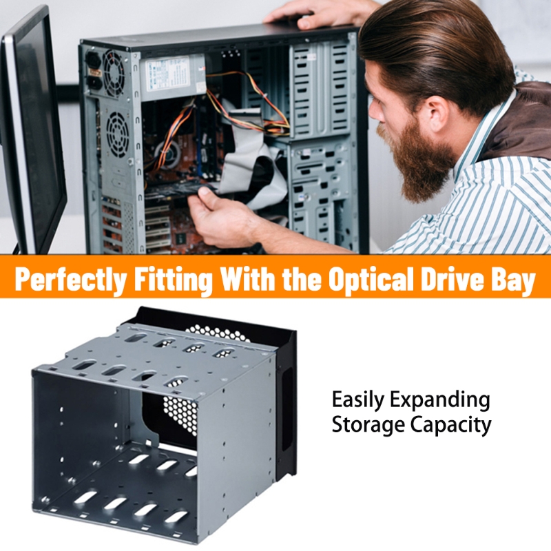 LX0B Hard Drive Cage Stainless Steel 5x3.5 Inch SATA SAS HDD Cage Rack Hard Driver Tray with Fan Space