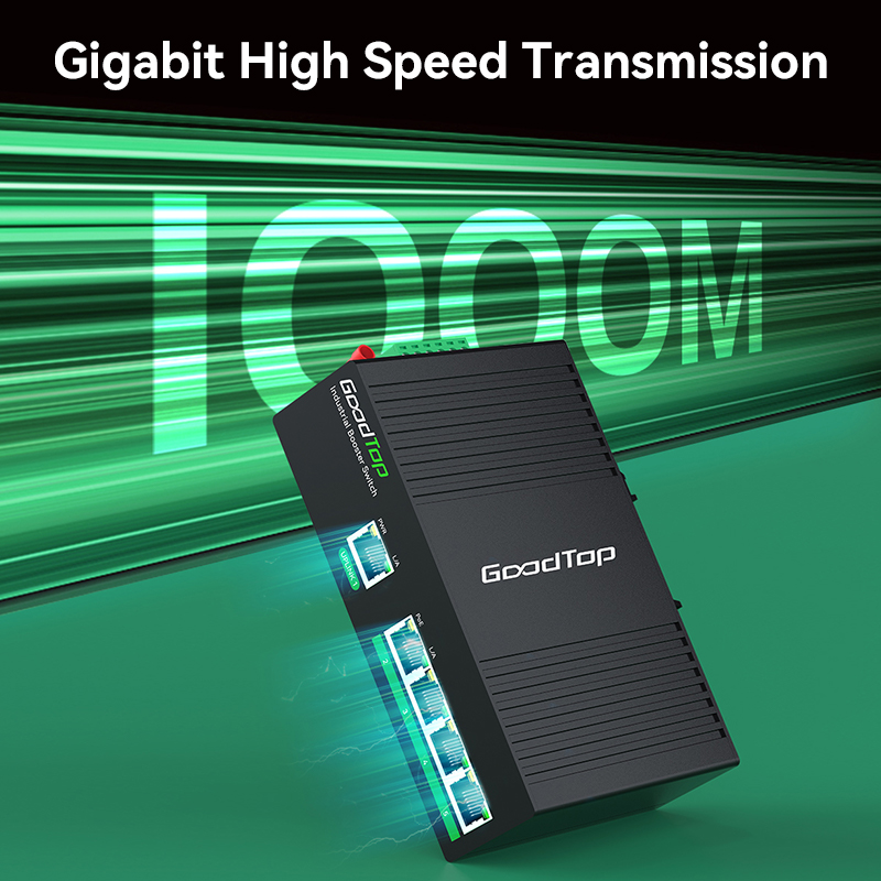 Goodtop industrial 5 portas gigabit poe switch dc12v/24v a 48v poe, energia poe compacta para energia solar/caminhão rv/sistemas voip