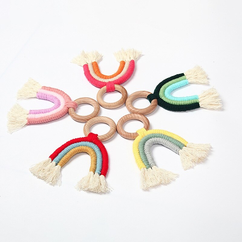 Nordic Kids Room Rainbow Hand-Woven Rainbow Ornaments Macrame Hanging Rainbow Wall Hanging Decor for Baby Nursey Dorm Room