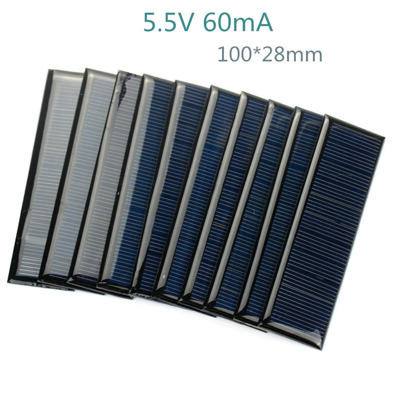 SUNYIMA 10Pcs Zonnepaneel DIY Fotovoltaïsche Zonnecel Autolader Lamp Licht Zon Power Solar Charger 100*28mm 5.5V 60mA