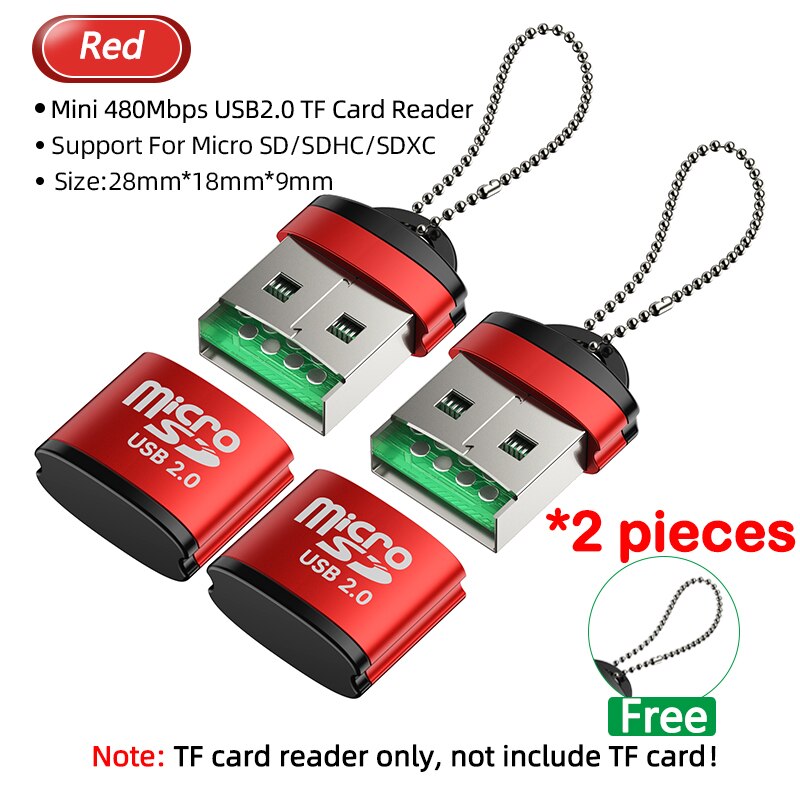 2Pcs Mini Usb Tf Sd Micro Reader Geheugenkaart Otg Type C Adapter Voor Auto Camera Laptop Notebook T flash Usbc Converter Sleutelhanger: Red 2pcs