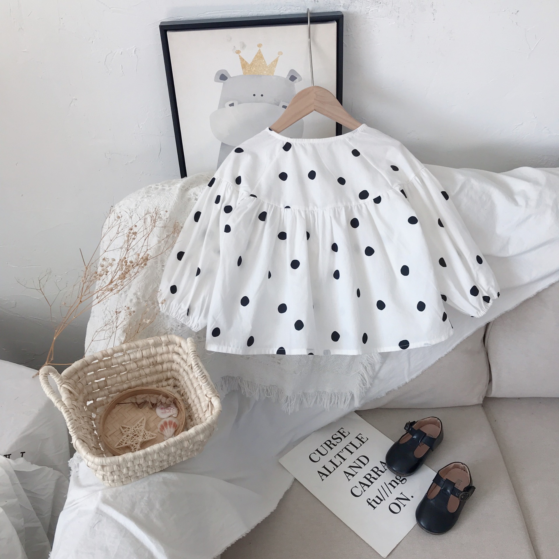 Meisjes Herfst Koreaanse Kinderen Pop Shirt Lange Mouw Golf Punt Bubble Mouw O-hals Casual Top Kids Fall kleding: 4T