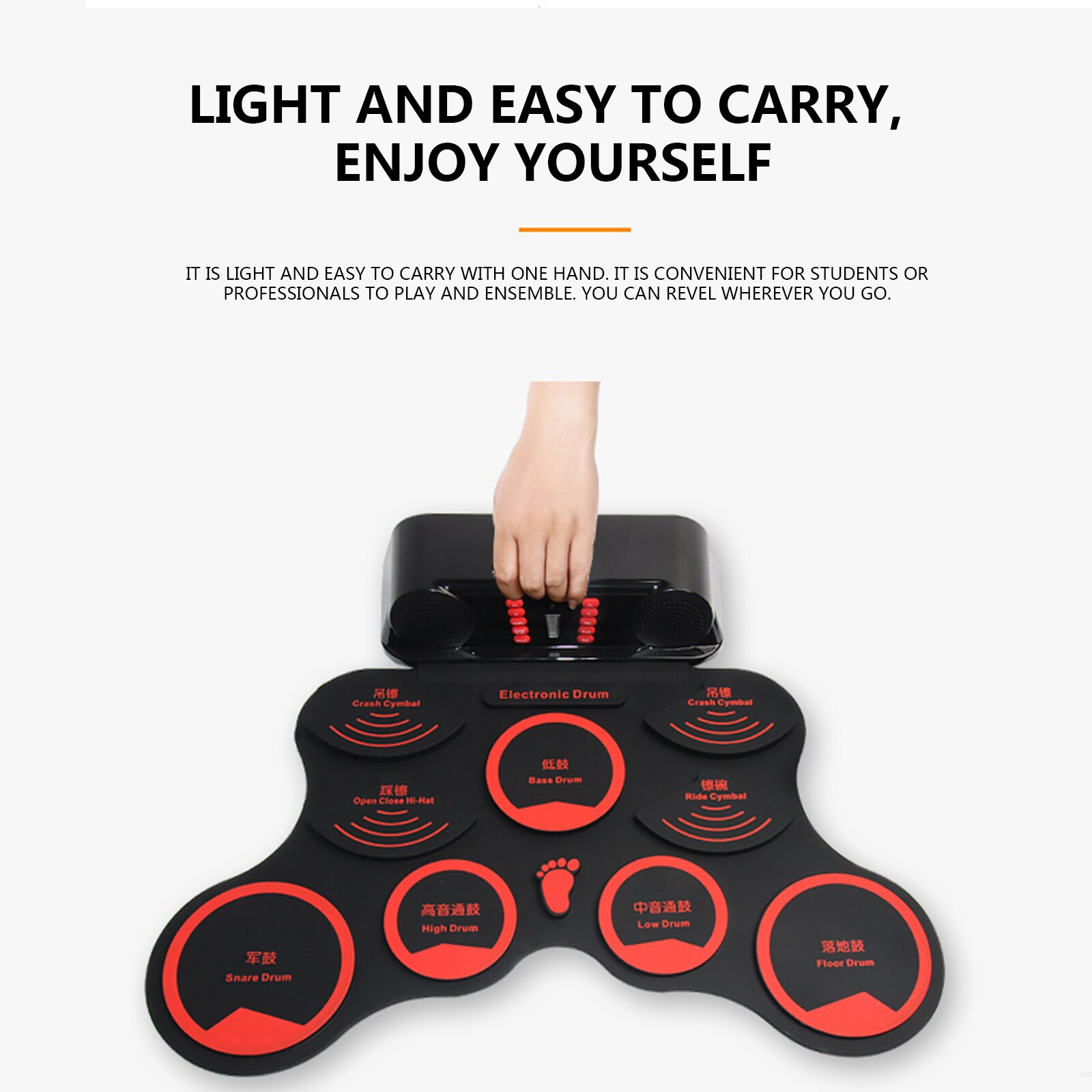 Compact Size Roll-Up Silicon Drum Set Digital Electronic Drum Kit with Drumsticks Foot Pedals 9 Drum Pads for Beginners