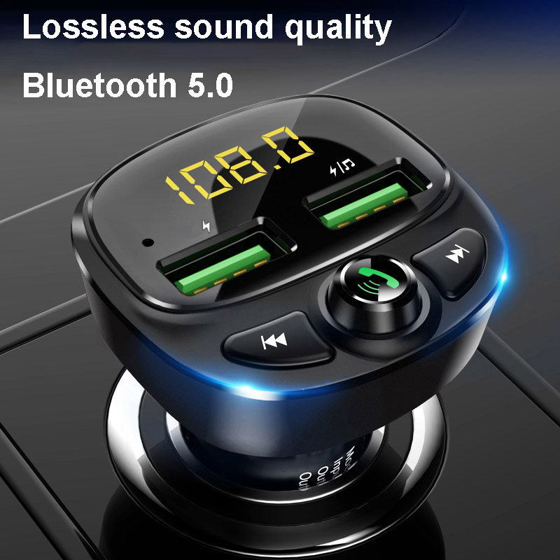 Konrisa Auto Fm-zender Bluetooth 5.0 Dual Usb Charger Draadloze Handsfree Carkit Fm Adapter Ondersteuning Tf Card Usb Drive