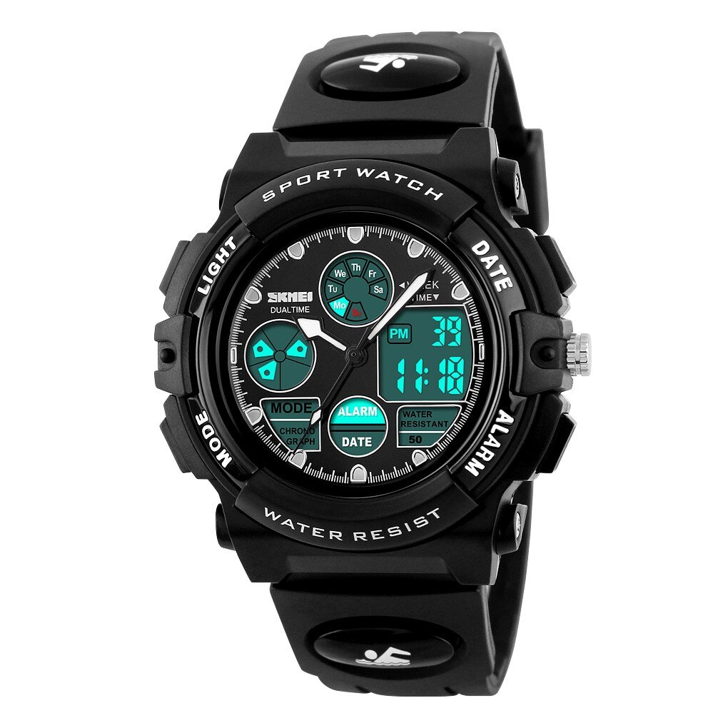Digital Watch Waterproof Multifunction Boy kids watches LED Sports Waterproof Wrist Watch Kids Alarm Date Electronic Watch: Black