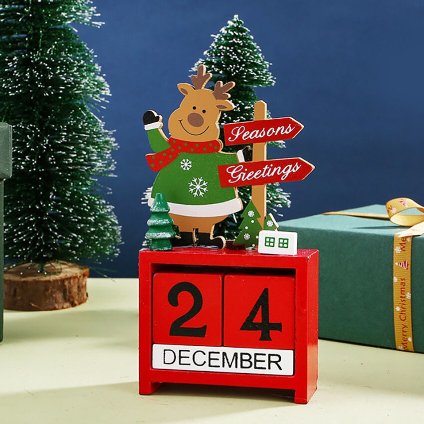 Christmas Countdown Calendar Wooden Blocks Desk Advent Calendar Elk Snowman Santa Retro Christmas Handmade for Home Office