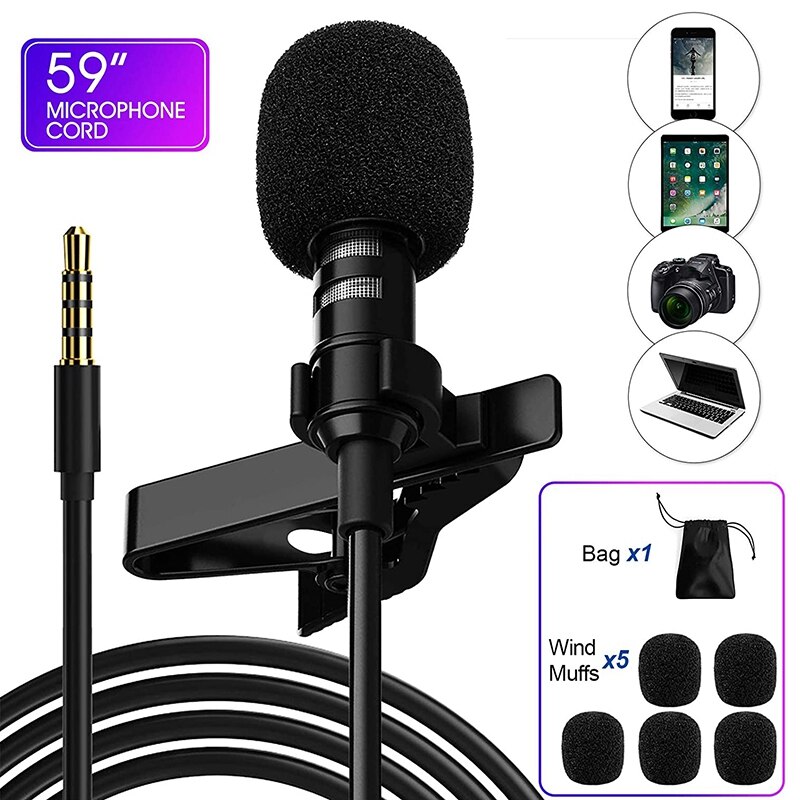 Micrófono Lavalier portátil de 3,5mm, Mini micrófono de teléfono, adecuado para entrevista, vídeo, grabación