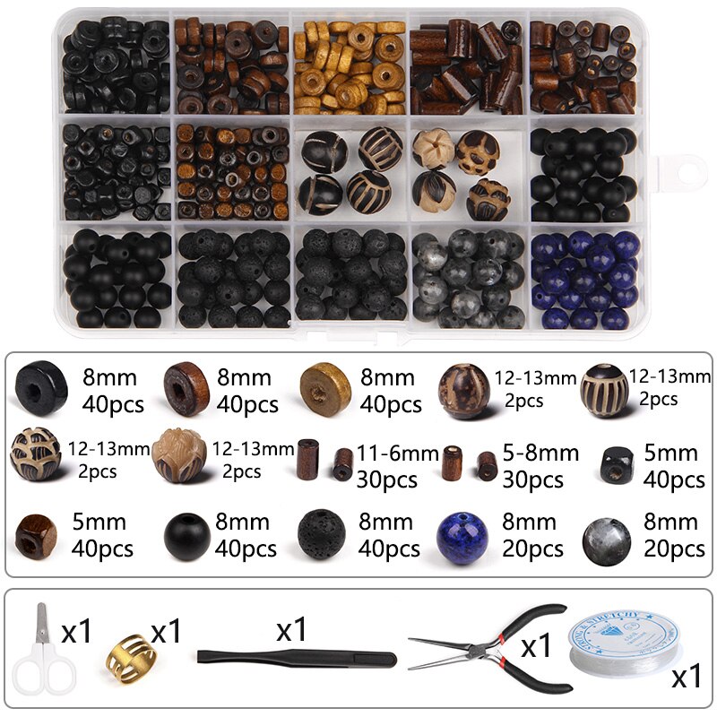 Natürliche Lava Stein Holz Bead Kit Bodhi Wurzel Charms Elastische String Handgemachte Box Für Schmuck, Die DIY Männer Armbänder Halsketten: NO.3