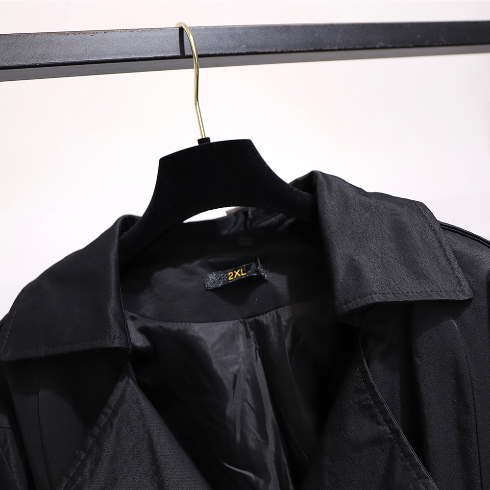 Efterår vinter plus size frakke til kvinder store afslappede løs støv lange frakker trench med bælte rød sort 3xl 4xl 5xl 6xl 7xl