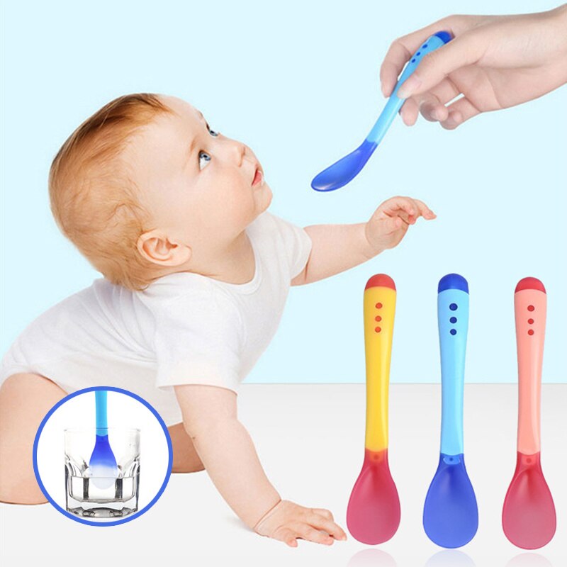 3 Kleuren Temperatuur Sensing Lepel Voor Kinderen Jongens Meisjes Siliconen Lepel Voeden Baby Lepels Peuter Bestek