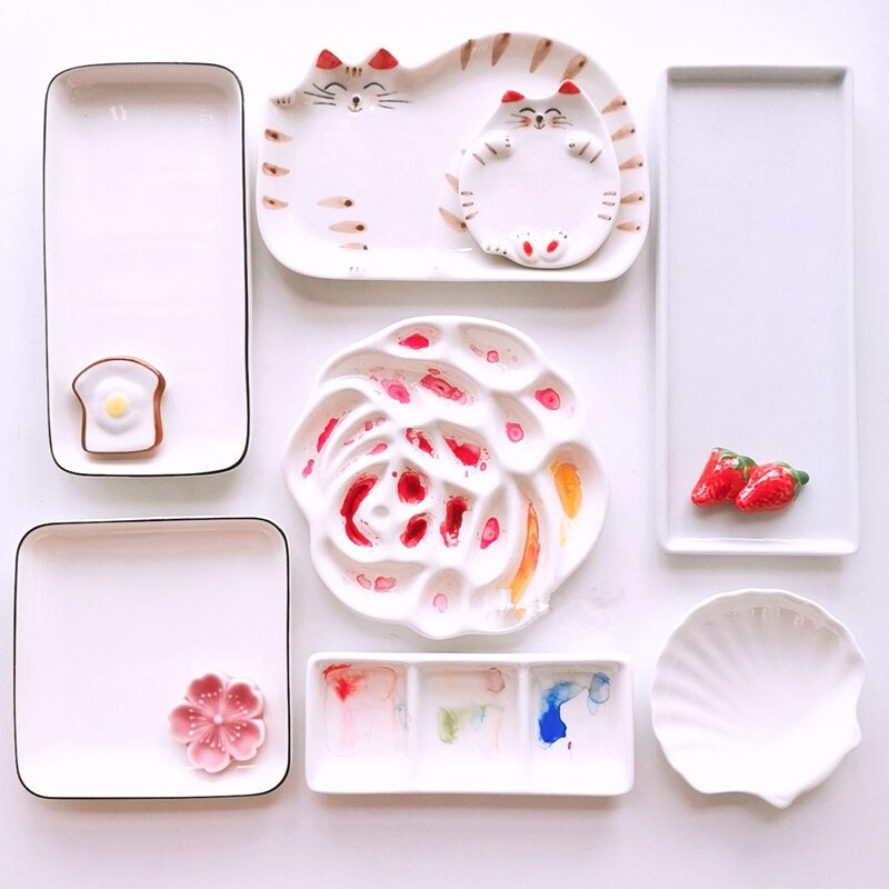 Tegneserie keramik palette akvarel palette oliemaleri kinesisk maleri maling hvid porcelæn palette til kunst maleri forsyninger