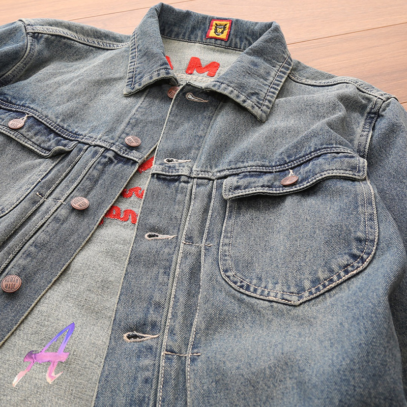 2022ss Human Made Jacket Embroidered Polar Bear Washed Retro Denim Jackets for Men Women