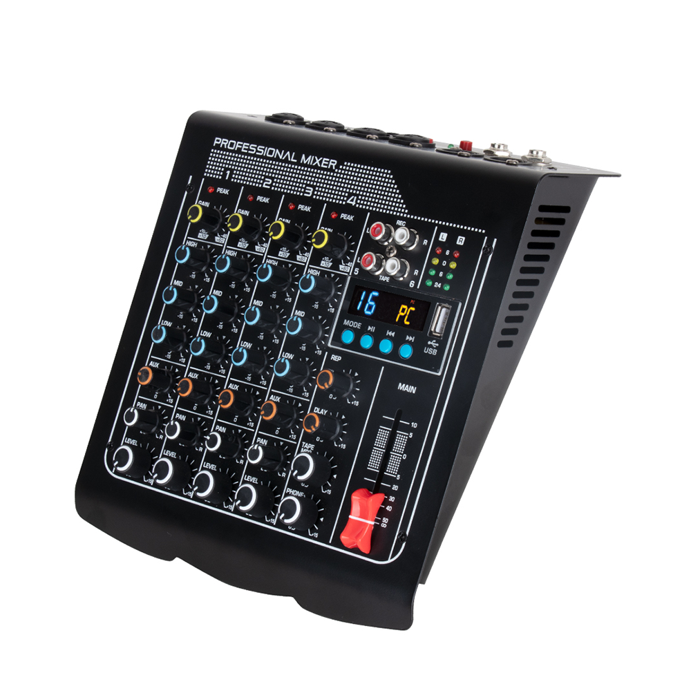 Lydmikser 6 -kanals dj-mikser lydkortkonsoll med usb  mp3 bluetooth-inngang 48v til liveopptredener, hjemmescenekaraoke: Svart