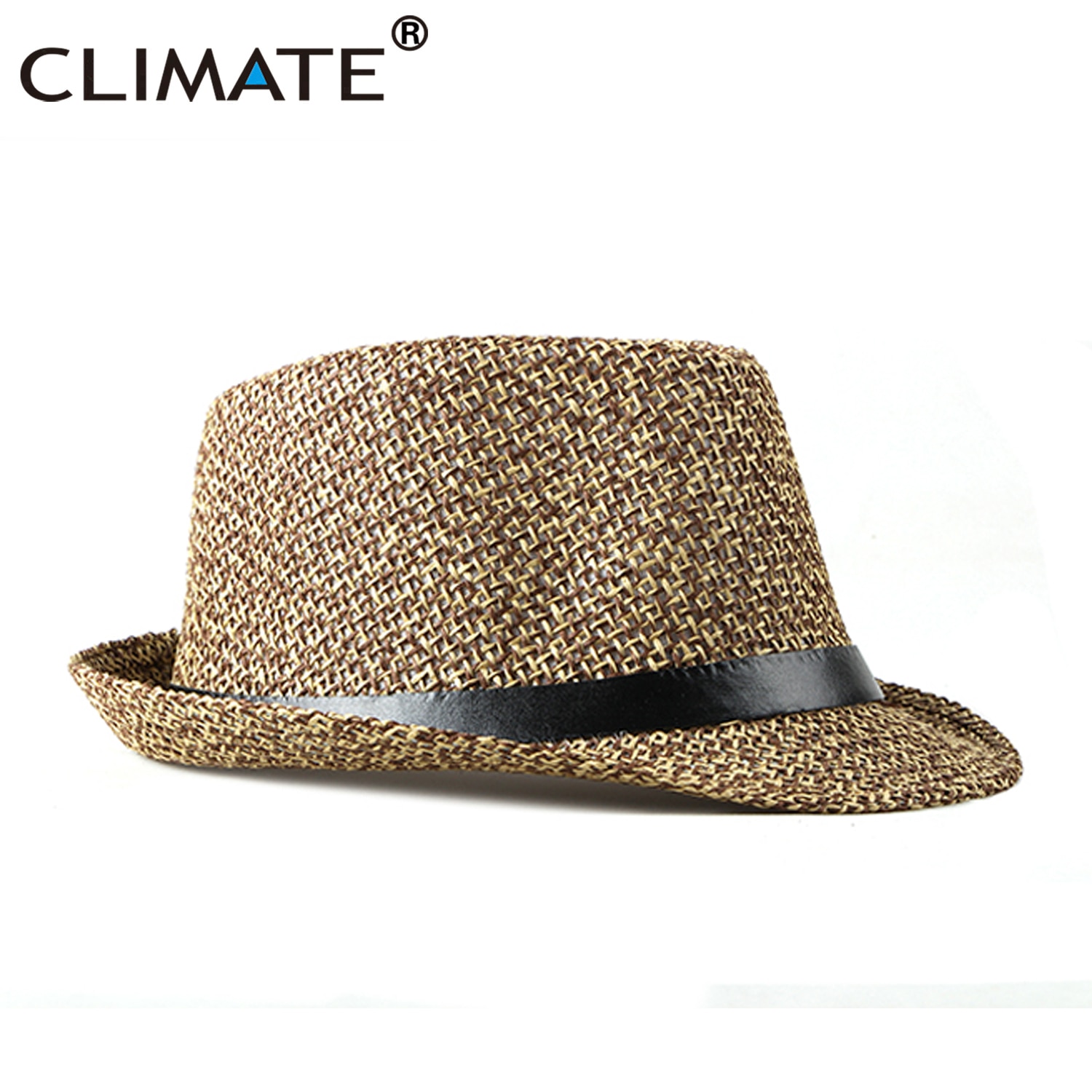 CLIMATE-sombrero de paja Vintage para hombre, sombrero de Fedora de papel, Retro, sólido, Verano