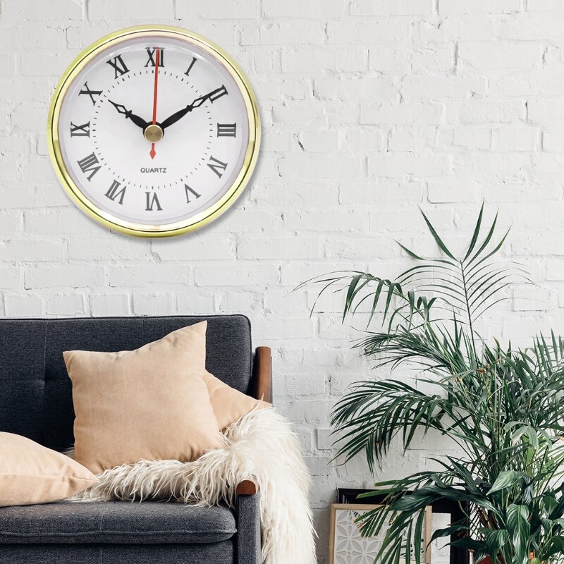 Classic Clock Movement 80mm Round Roman Numeral Quartz Clock Insert with Gold Trim Home Decor for DIY Crafts Supplies