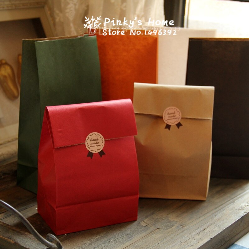 4 STKS/PARTIJ Vintage Effen Handvat Folding Pocket Bag Snack Verpakking Papier Envelop Tassen Kerst Cookie Tassen