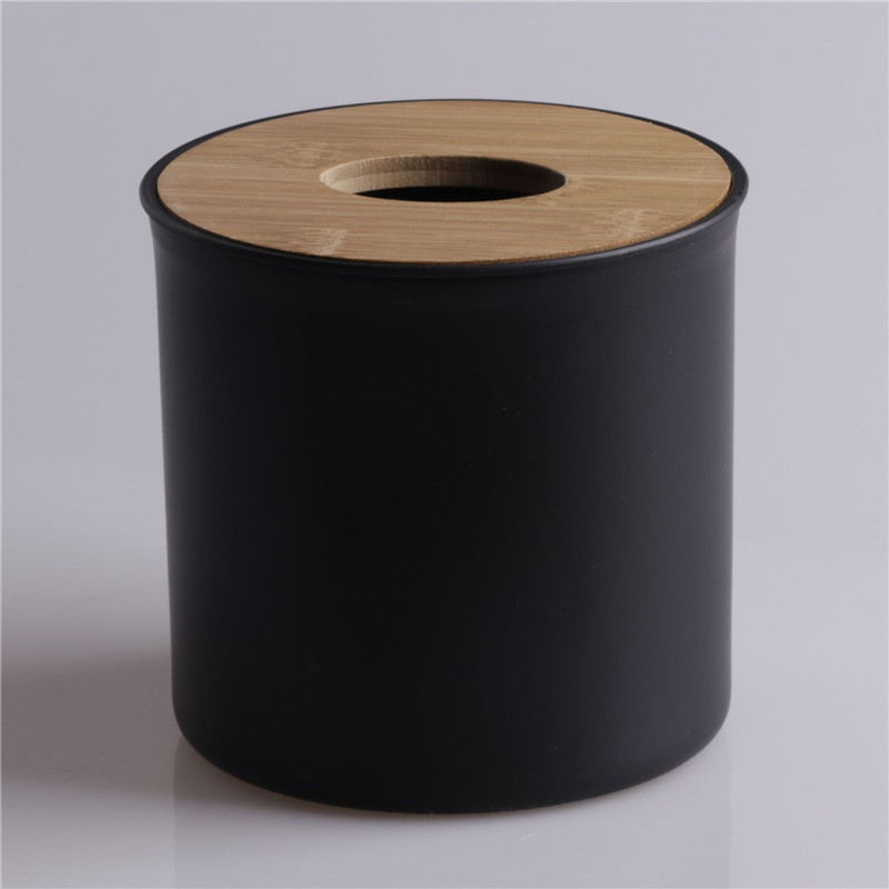 Round tissue holder Plastic Paper Rack Bamboo Roll Paper Napkin Tray Office Table Accessories Papers Holder tissue holder napki: black