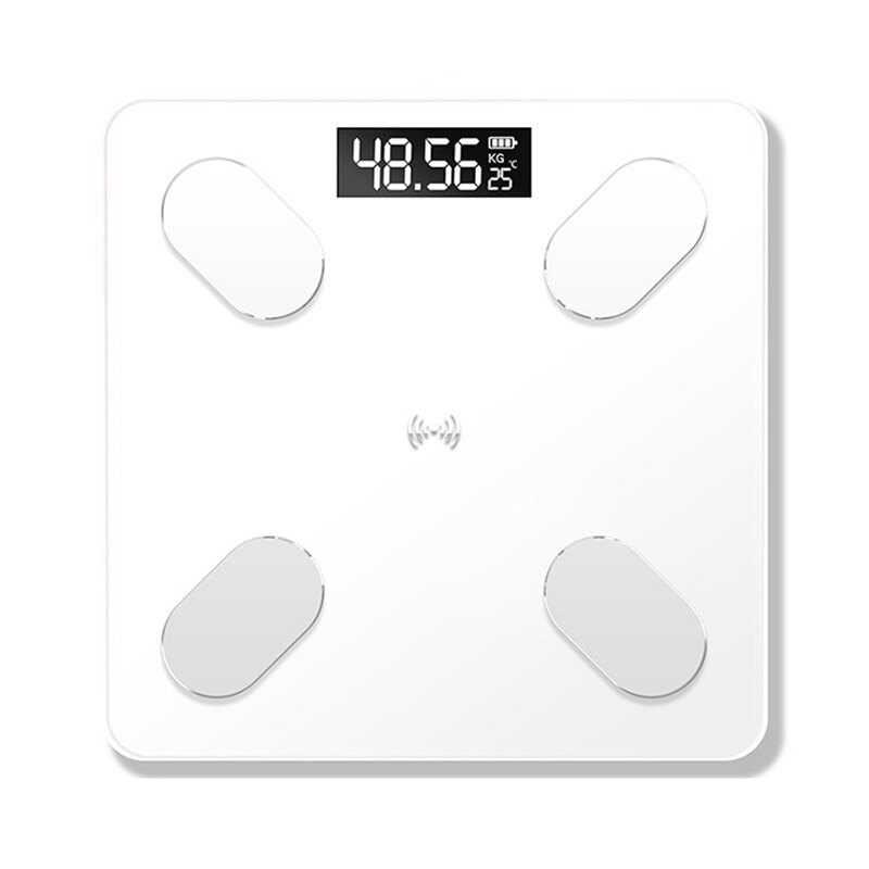 Bluetooth-vægte kropsvægt badeværelse vægt smart baggrundsbelyst skærm skala kropsvægt vand muskelmasse bmi: Hvid