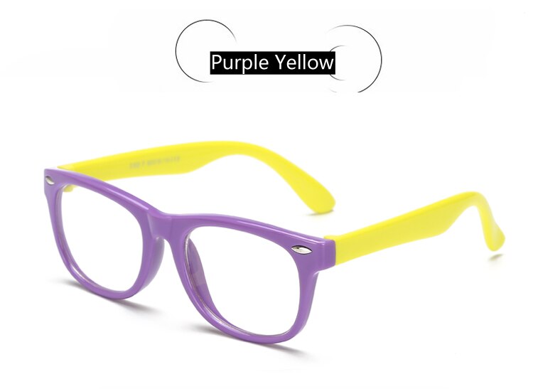 Ralferty-marcos de gafas TR90 para bebé, gafas de seguridad para niño, lentes transparentes, montura óptica Flexible suave para Miopía: Purple Yellow