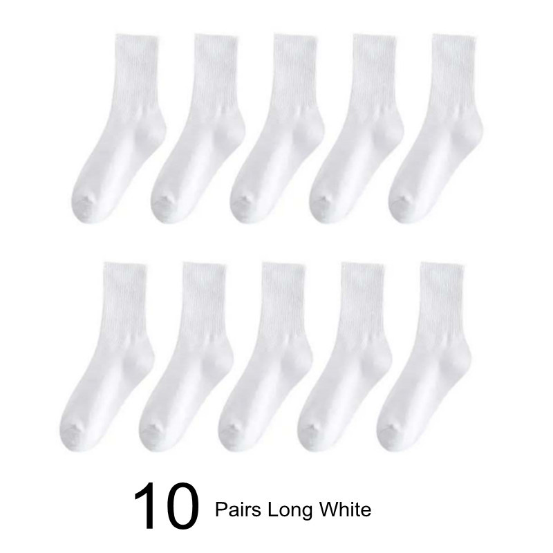 Calcetines clásicos de algodón 95% para mujer y hombre, medias largas y cortas de Color sólido, Color blanco y negro, 10 par/paquete: A