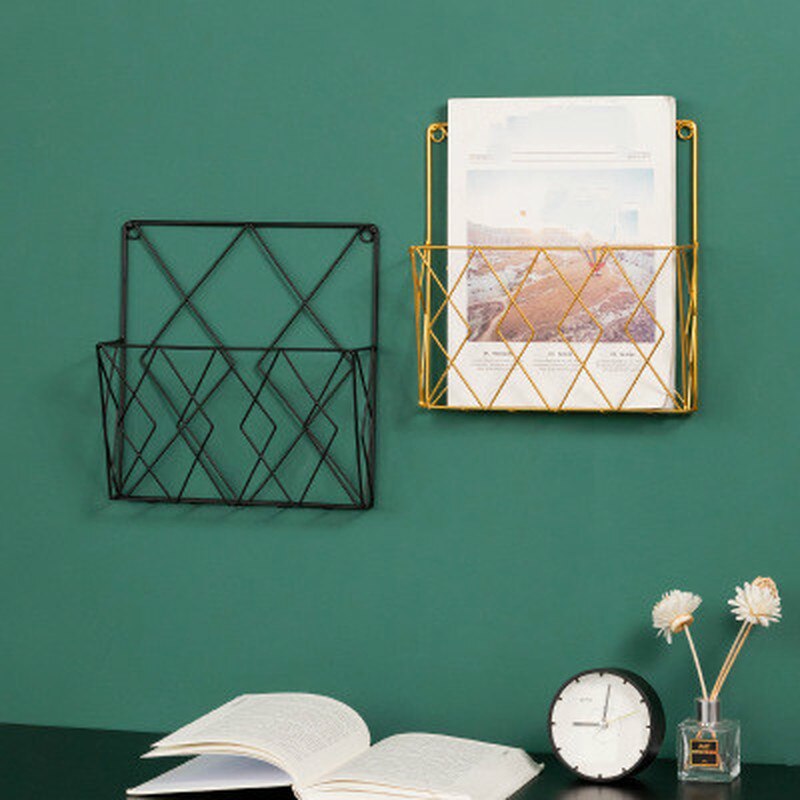 Iron Simple Press Newspaper Sundries Storage Basket Wall Decoration Shelf Rack