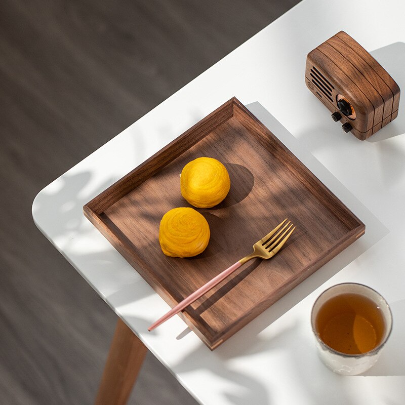 Natural Black Walnut Solid Wood Tray Rectangular Wooden Tray Japanese Tableware Household Fruit Tray Wooden Tray Tea Tray