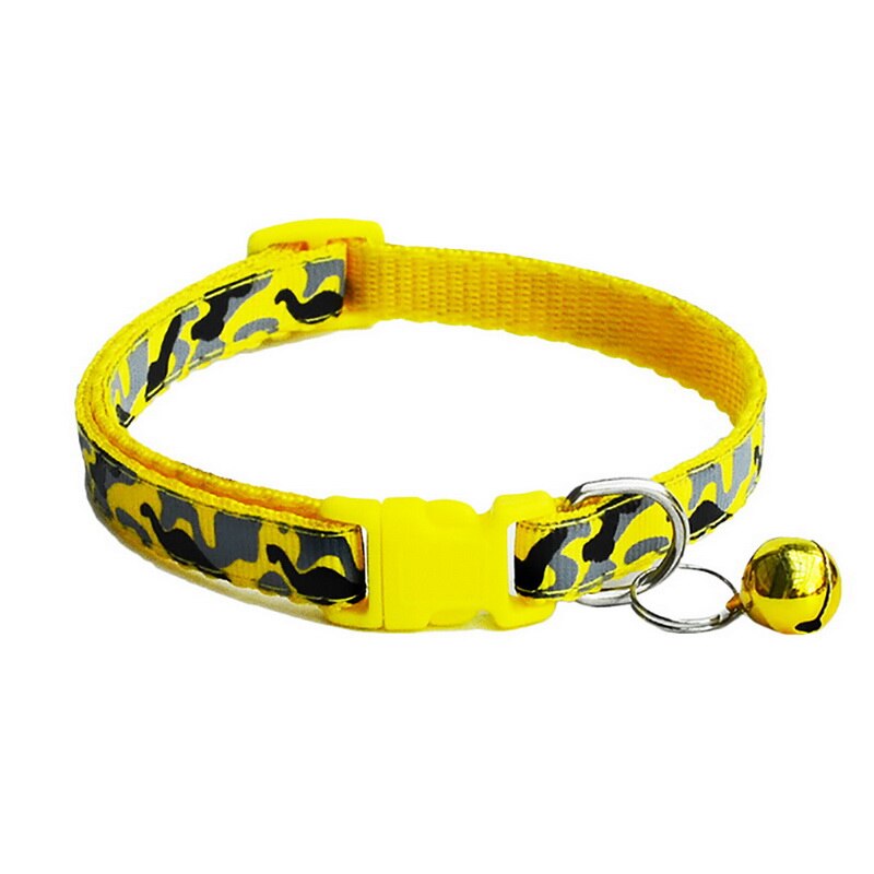 1pc gato cachorro colar com sino camuflagem impressão pescoço cinta poliéster fivela ajustável gatinho filhote de cachorro pet trela acessórios animais: Camouflage Yellow