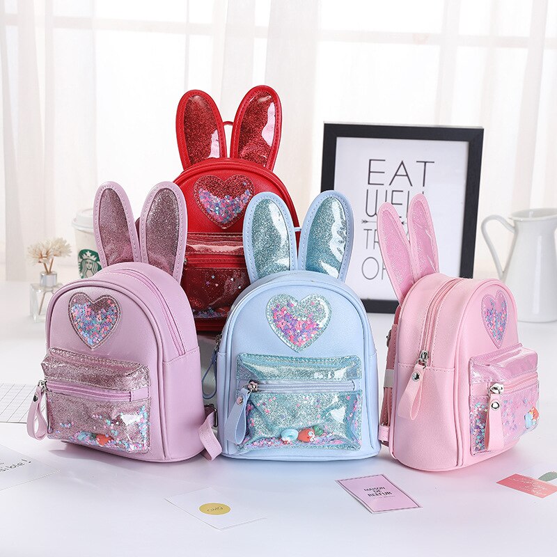 Mini Mochila escolar para niñas pequeñas, bolso escolar de conejo brillante, Kawaii, para la vuelta al colegio