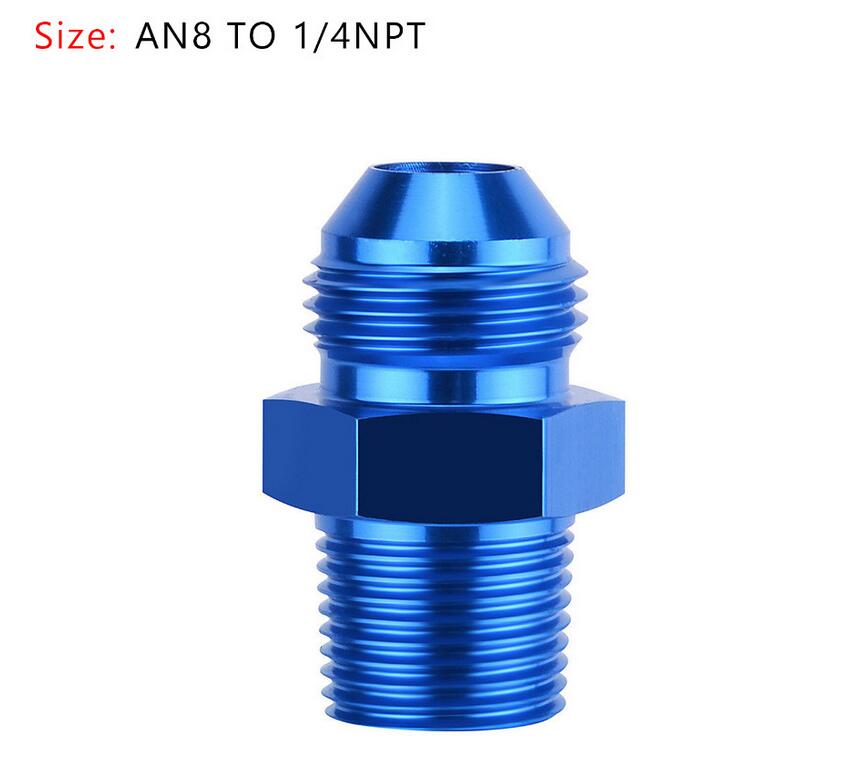 Areyourshop bil 1pc an4 an6 an8 an10 an12 npt rett fyringsolje luftslangetilpasning hannadapter blå bil biltilbehør: An8 to 1 4 npt