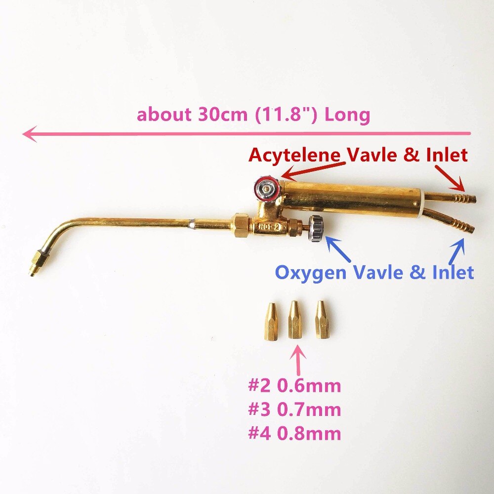 Mini gas svejsebrænder 30cm lange 3 dyser 0.6/0.7/0.8mm til klimaanlæg køleskab juvel lodning