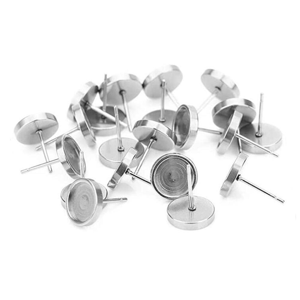 20 pièces en acier inoxydable socle blanc plateau rond Cabochon réglage poste boucles d'oreilles idéal pour 4/6/8/10mm Cabochon boucle d'oreille bijoux à bricoler soi-même
