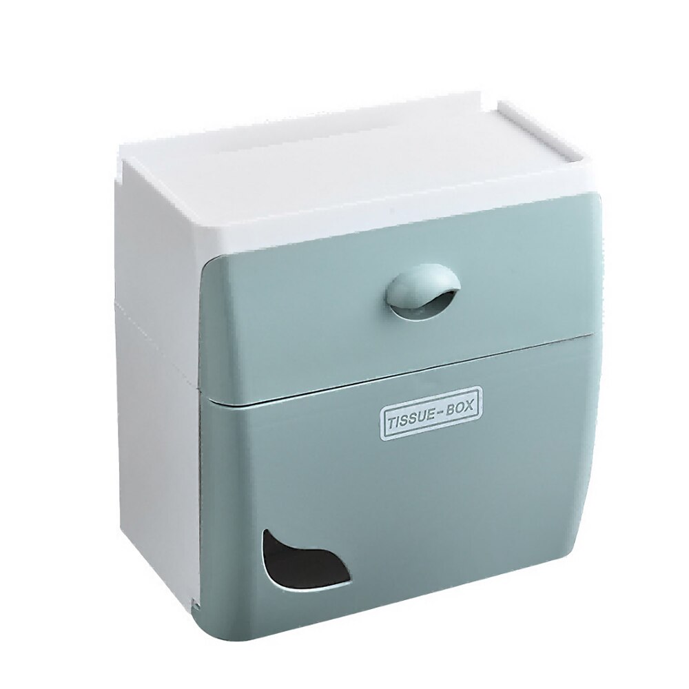 Three-in-one Tissue Box Toilet Paper Holder Waterproof Wall Mounted Paper Tray Roll Paper Tube Storage Box Bathroom: Green