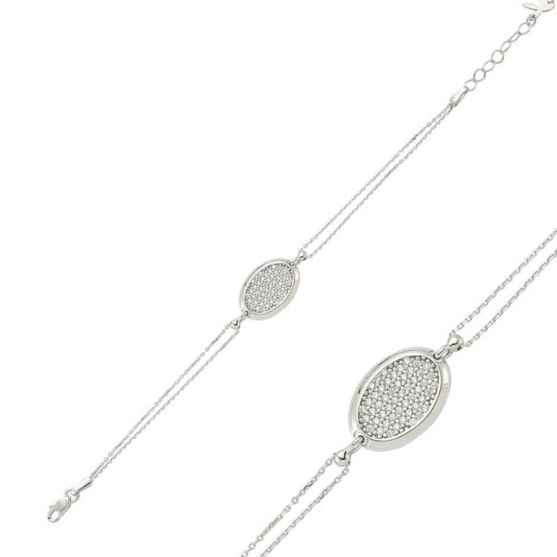 KUTAYDAN 925 Sterling Silber Oval Weiß Zirkonia Frauen Armband