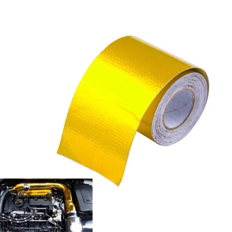5mx5cm Fiberglass Heat Reflective Tape Gold High Temperature Heat And Sound Shield Wrap Roll Adhesive Car Accessories