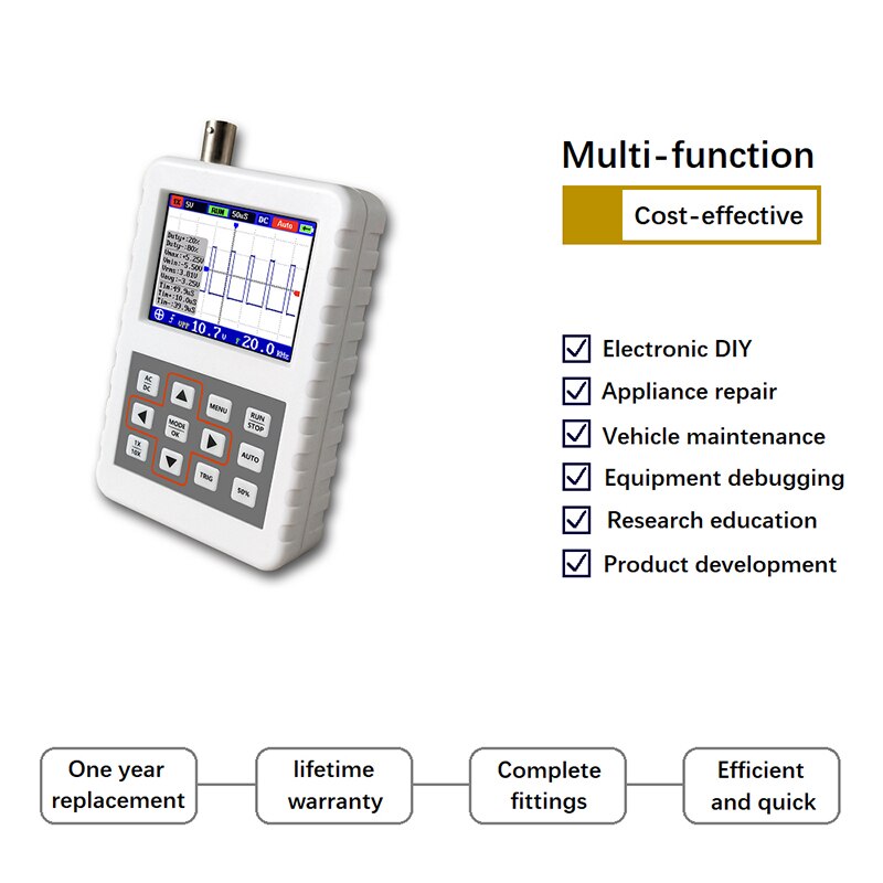 Handheld Digital Oscilloscope Mini Portable Digital Oscilloscope 5M Bandwidth 20MSps Sampling Rate Contains Lithium Battery