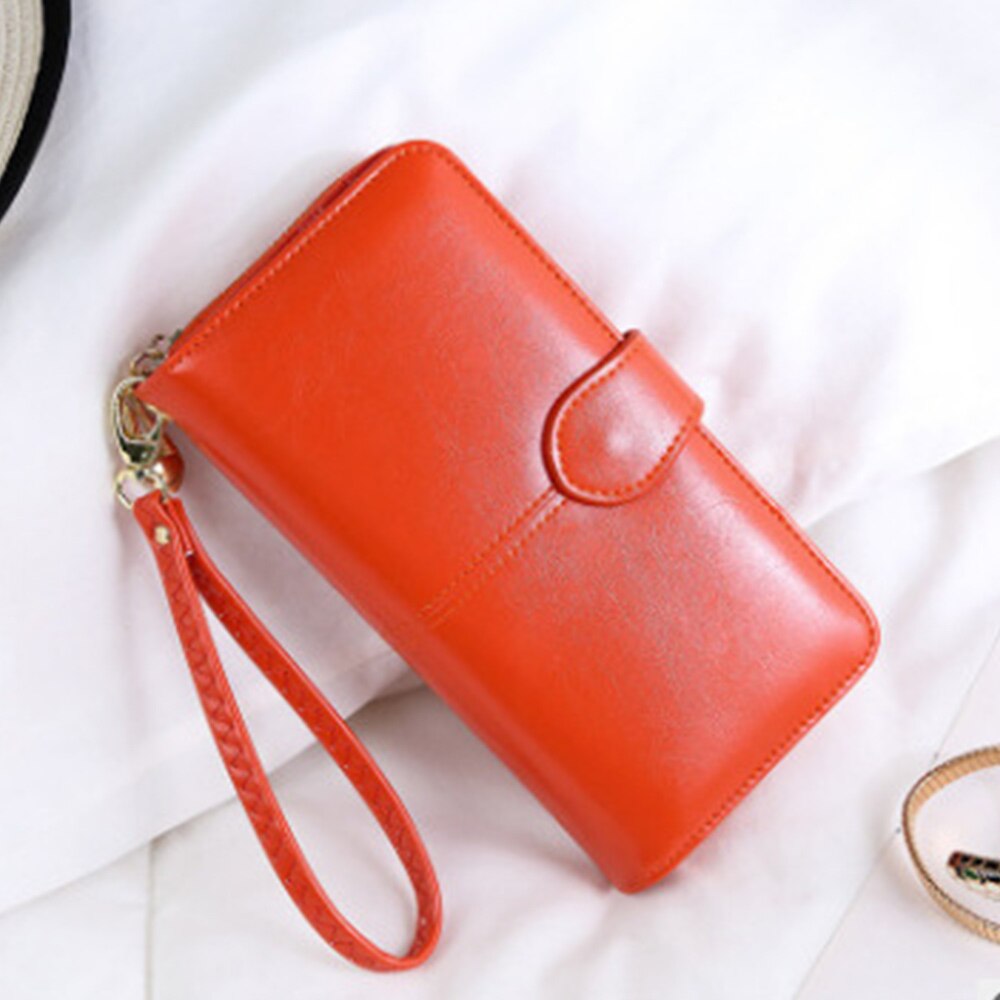 Women Oil Wax Leather Wallet Female Purses Big Capacity Zipper Purse Ladies Long Wristlet Clutch Coin Card Holder Wallet: 11