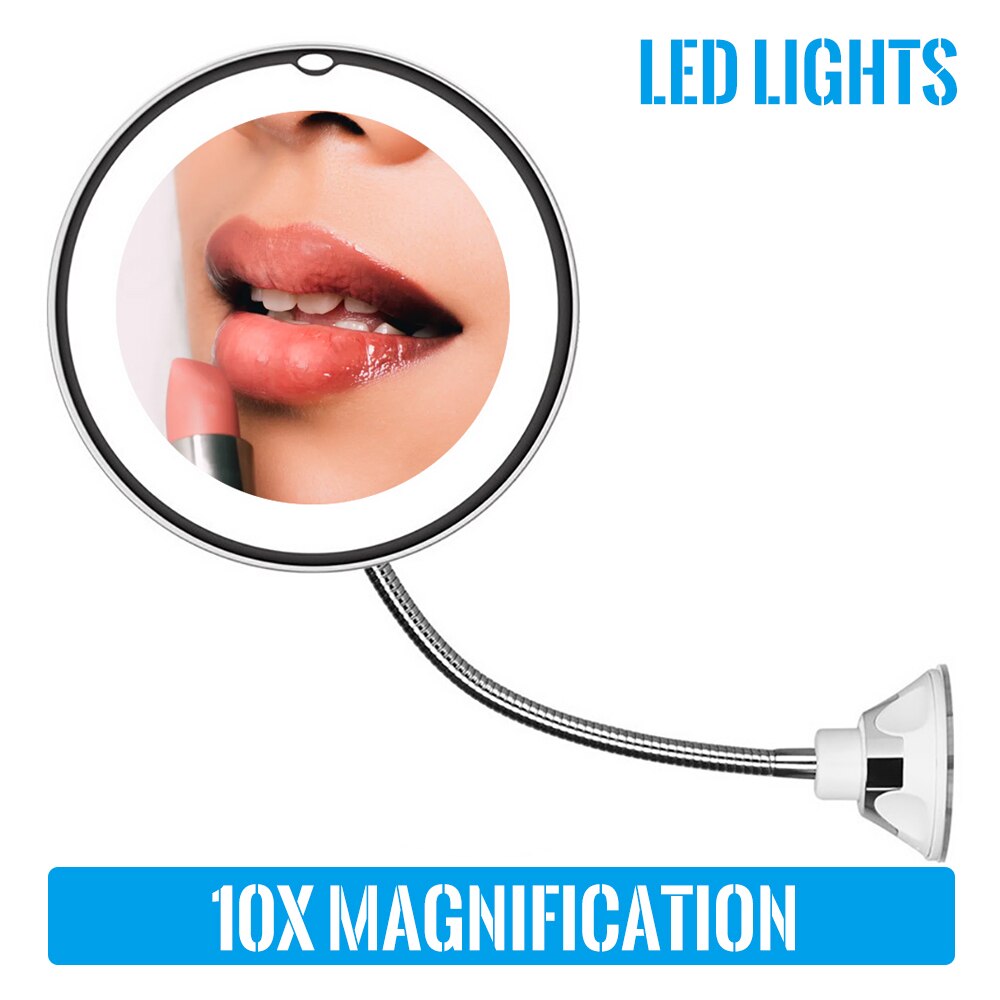 Led Make-Up Spiegel 10X Flexibele Spiegel Met Led Licht Ijdelheid Spiegels Draagbare 10X Vergrootglas Cosmetische Make Up Spiegel