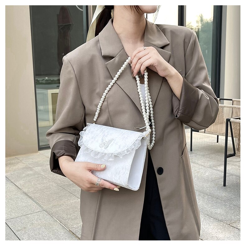 retro Umhängetaschen für Frauen Jahrgang Spitze Perle Kette Damen Kleine Platz Schulter Tasche Weibliche Kupplung Geldbörse Handtaschen Sack Femme