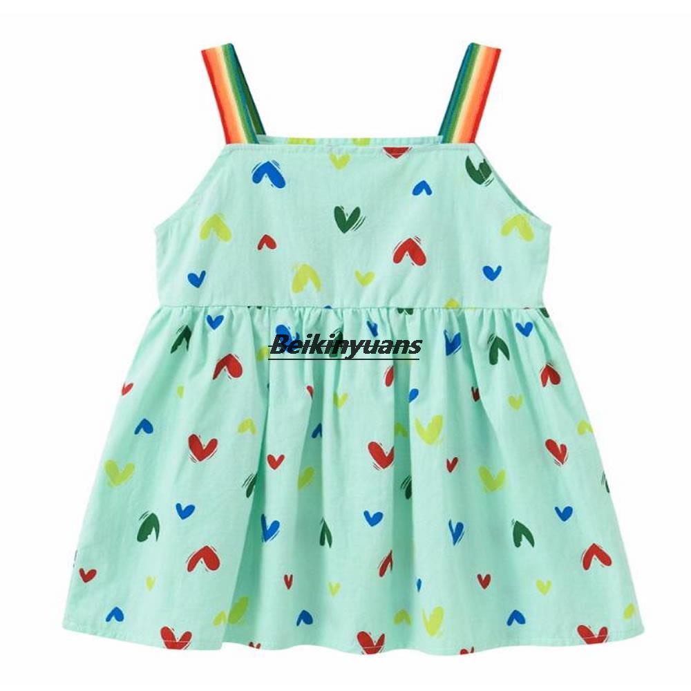 New girls&#39; dresses, new girls&#39; cute rainbow shoulder straps, suspenders, children&#39;s love princess dresses in summer