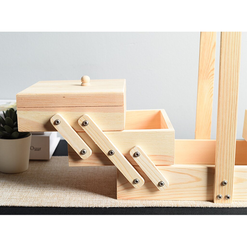 Scatola da cucito a 3 livelli a sbalzo kit da cucire in legno forniture contenitore per custodia