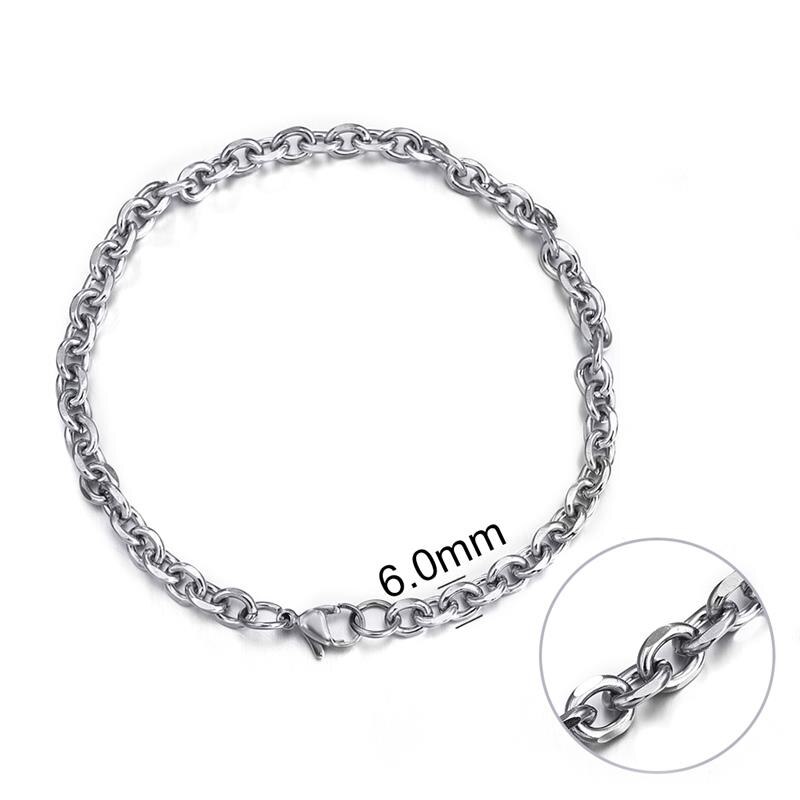 Rvs Cross O Ketting Armband Voor Mannen Zilveren Kleur Rolo Schakelkettingen Kabel Link Op Hand Armbanden Sieraden Accessoires: 6mm Silver / 18 cm