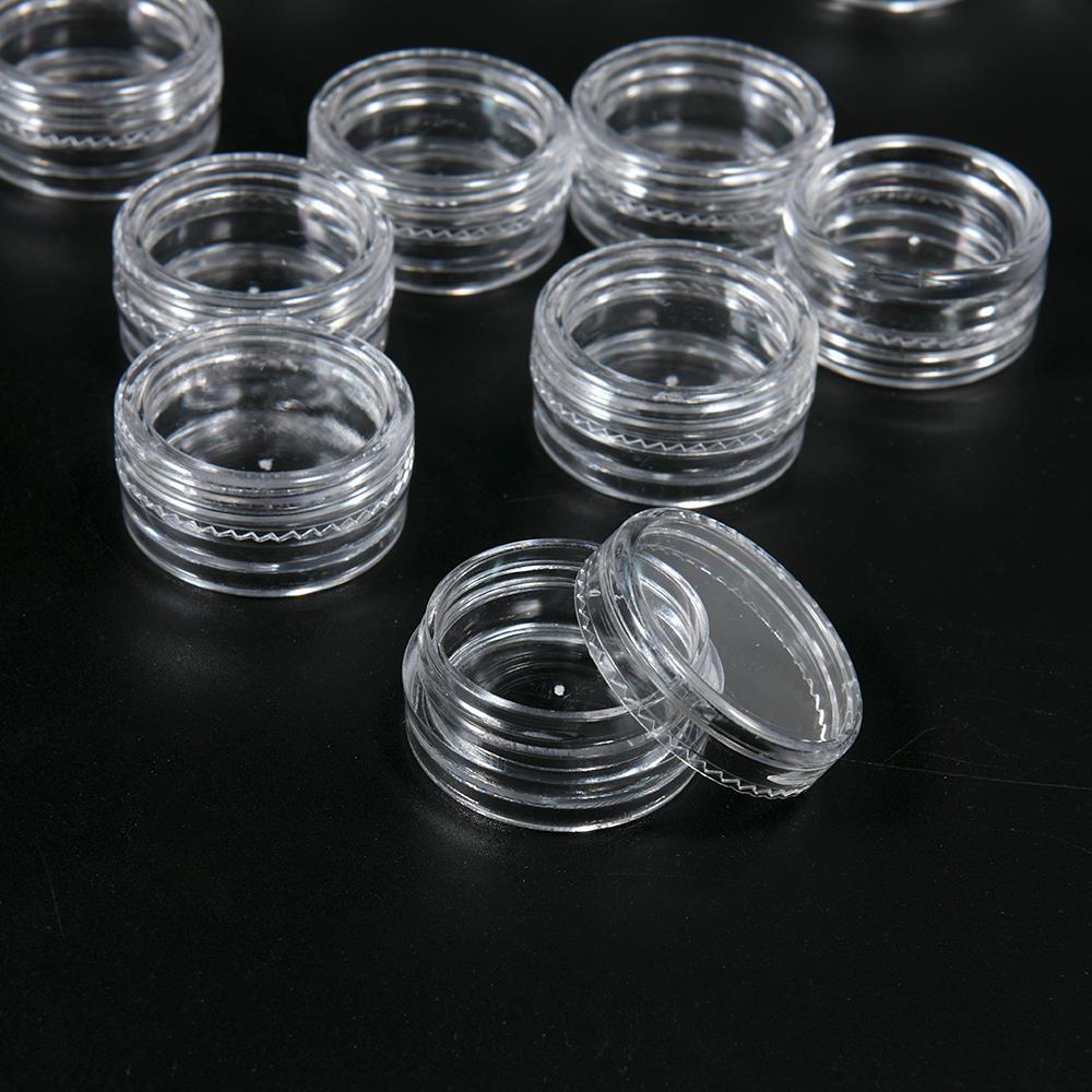 50 stks/set Transparante Plastic Sieraden Kraal Opbergdoos Kleine Bodem Ronde Container Potten Make Up Organizer Opbergdozen