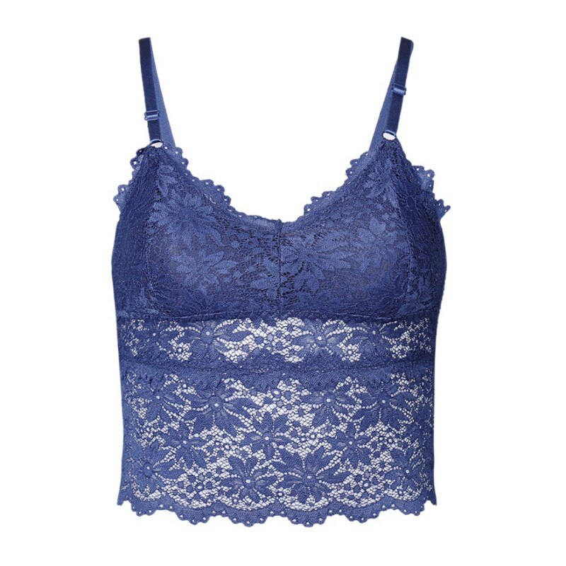 Vrouwen Hollow Lace Mesh Zomer Hemden Zachte Uitneembare V-hals Tops Lace Camis Tops: Blauw