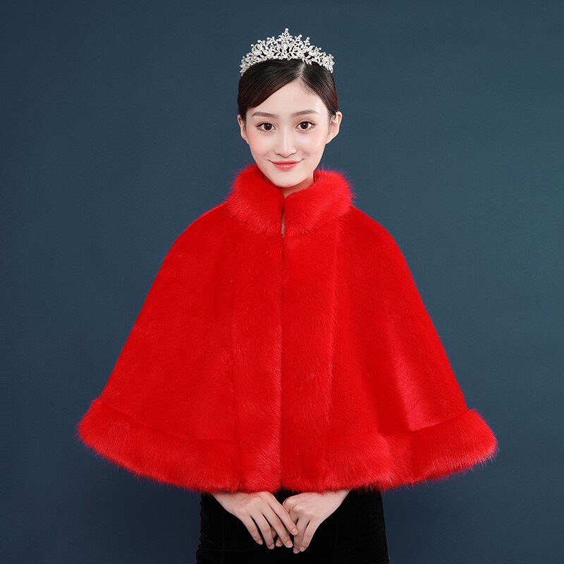 nouveauté fausse fourrure hiver Cape nuptiale courte mariage manteaux fête enveloppes veste blanc rouge femmes Wrap manteaux en Stock