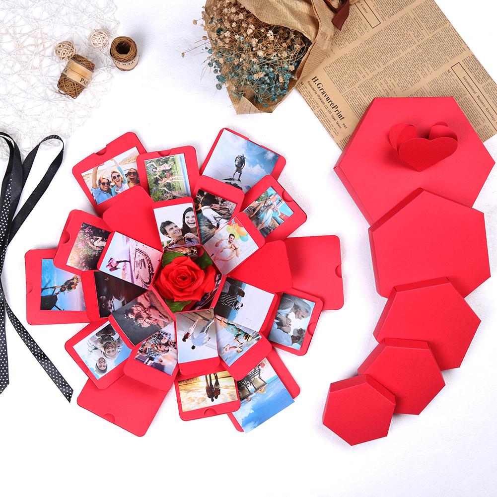 Kreative DIY Fotoalbum Kasten Hexagonalen Falten Scrapbooking Foto Alben Speicher Kasten für Geburtstag Valentinstag Hochzeit