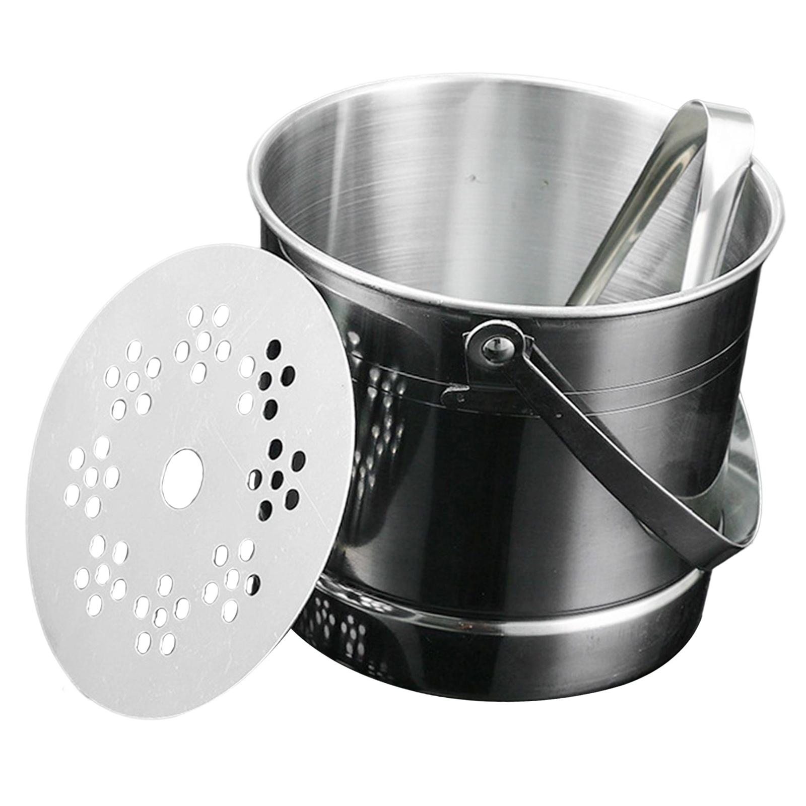 1L Stainless Steel Ice Bucket Ice Barrel with Clamp for Party Bar Height 12.5cm with Carry Handle Durable Ice Cube Container
