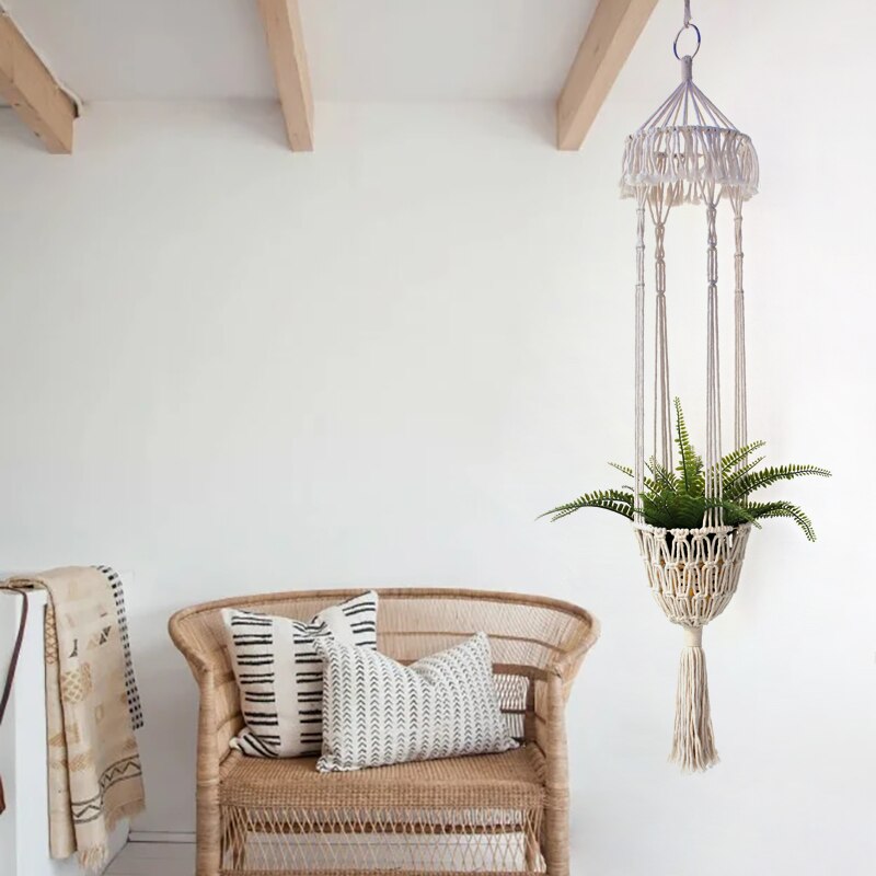 Handgemachte Baumwolle Gewebt Makramee Wand Hängen Blumen Korb Decoracion Hogar Blume Topf Gatden Dekorationen Korb Anlage Halter