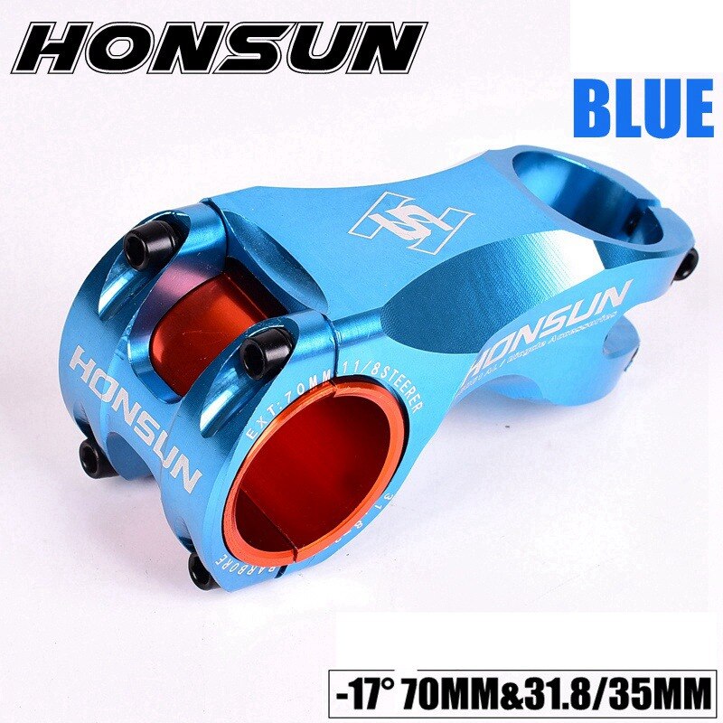 Bike Stem Riser Stem Aviation aluminum alloy MTB Road Bike 31.8mm Angle -17degreex70mm Bicicleta Tallo Bicicleta potencia: Blue